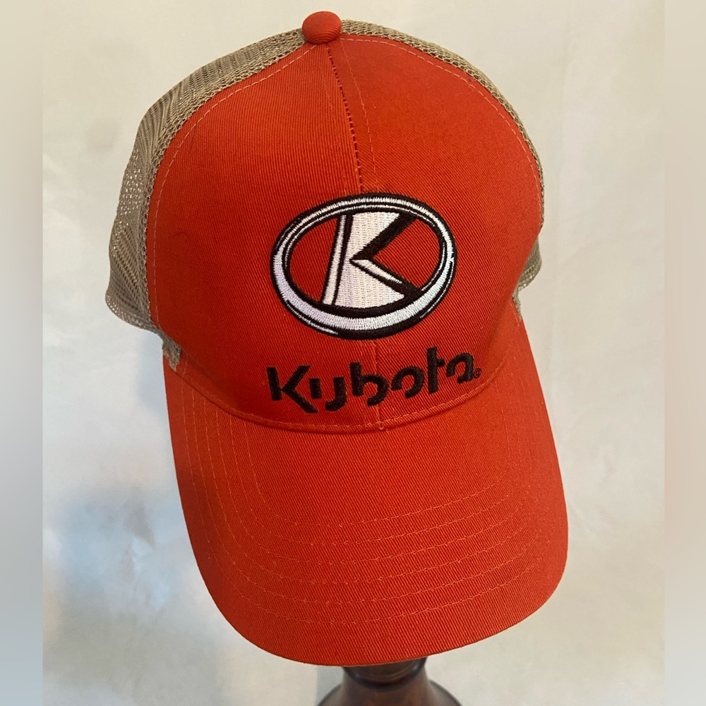 Kubota Trucker Farmers Hat Ball Cap Khaki Orange Black White K-Products